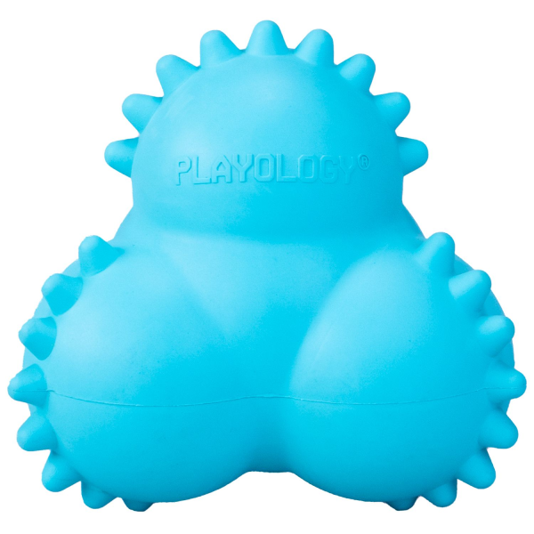 Игрушка для щенков Playology SQUEAKY BOUNCE BALL голубой жевательный тройной мяч с ароматом арахиса