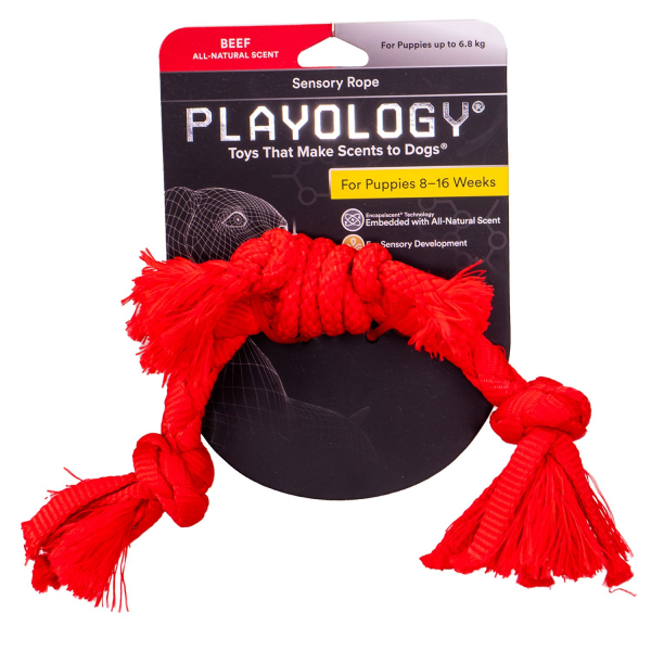 Игрушка для щенков мелких и средних пород Playology SENSORY ROPE красный сенсорный канат с ароматом говядины