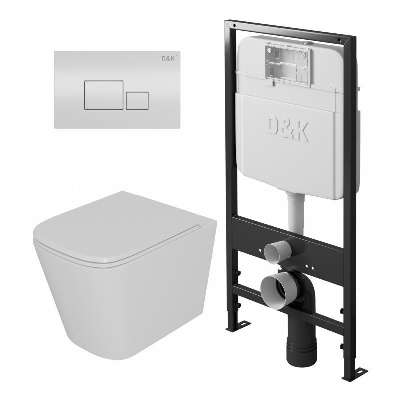 Комплект подвесной унитаз + система инсталляции D&K Quadro белая клавиша DS1511602