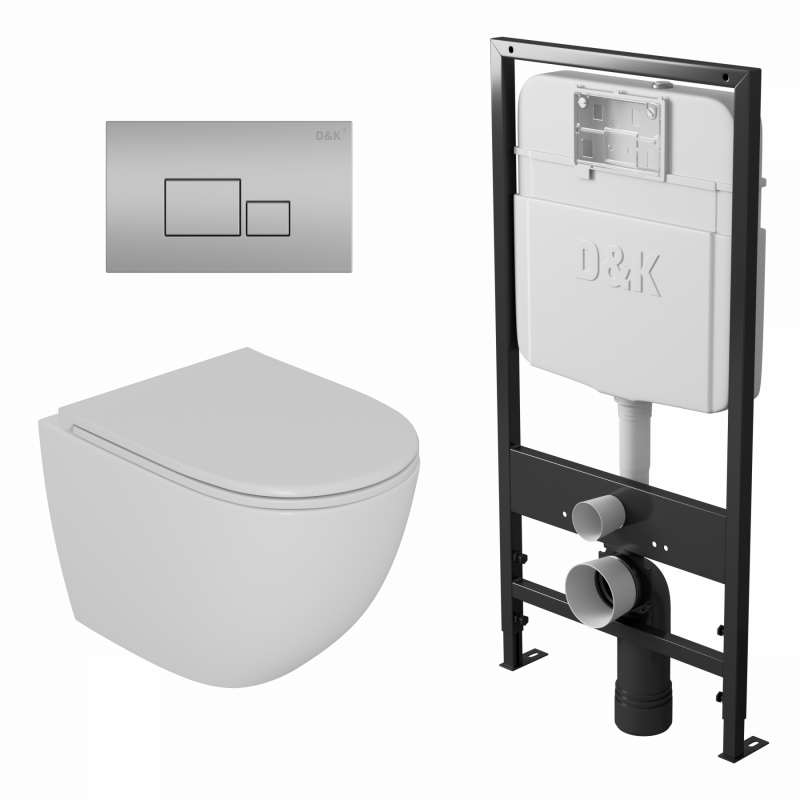 Комплект подвесной унитаз + система инсталляции D&K Matrix клавиша хром DS1391604