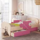Кровать Мозаика 800*1900 на ламелях с ящиками и бортиками, млечный дуб/розовый