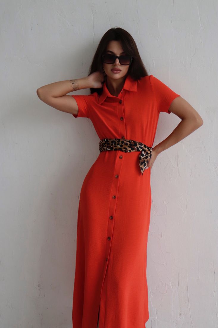 9703 Платье-рубашка удлинённое красно-оранжевое (остаток: 42)