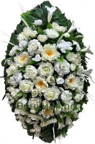 Фото Ритуальный венок из искусственных цветов - Премиум #2 Розы - Каллы - Пионы