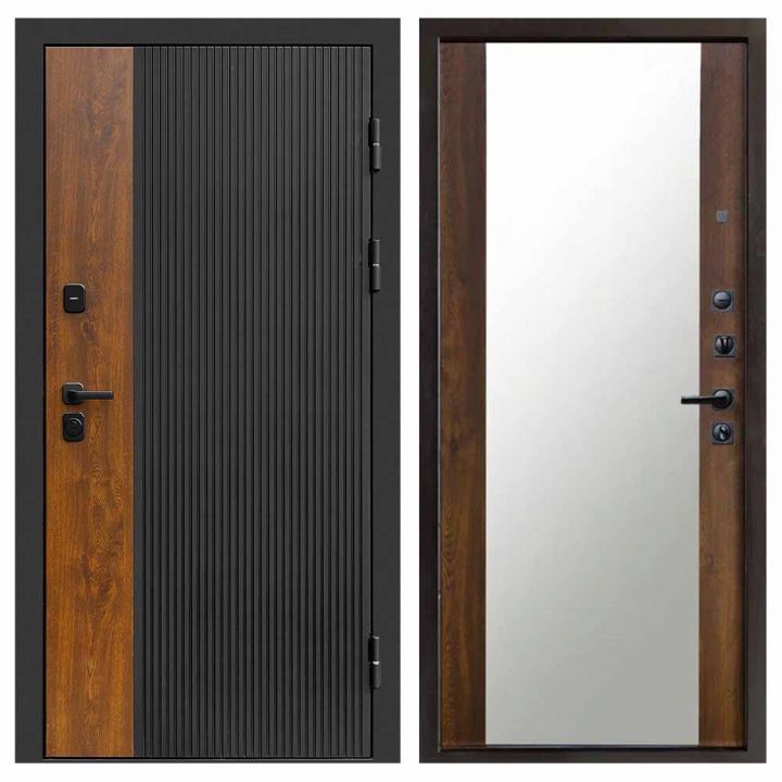 Входная дверь Termo-door Престиж BLACK Зеркало Дуб Металлическая
