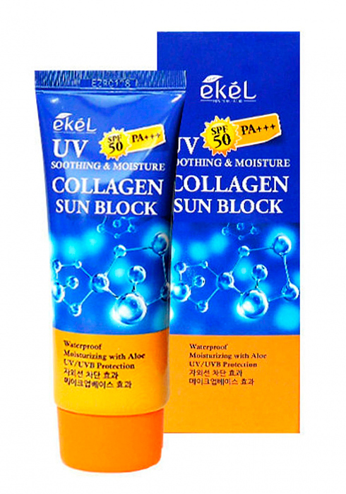 EKEL Крем для лица солнцезащитный с коллагеном. UV soothing & moisture collagen sun block;70 мл.