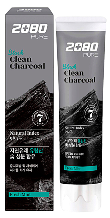 KERASYS Зубная паста с углем отбеливание. Dental clinic 2080 black clean charcoal, 120 гр.