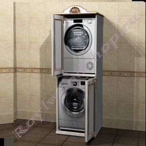 Шкаф для стиральной и сушильной машин "Руссильон PROVENCE-Дупль- В белый с золотом"