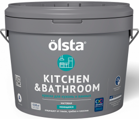 Краска для Кухонь и Ванных Olsta Kitchen & Bathroom 0.9л Латексная, Матовая / Ольста Китчен & Бафрумс
