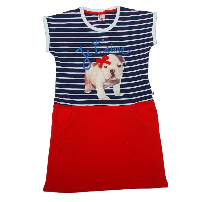 Трикотажное платье для девочки с красной юбкой