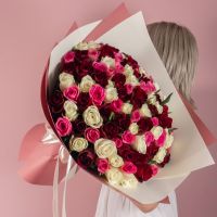Ярко-розовый микс из 101 розы 40 см