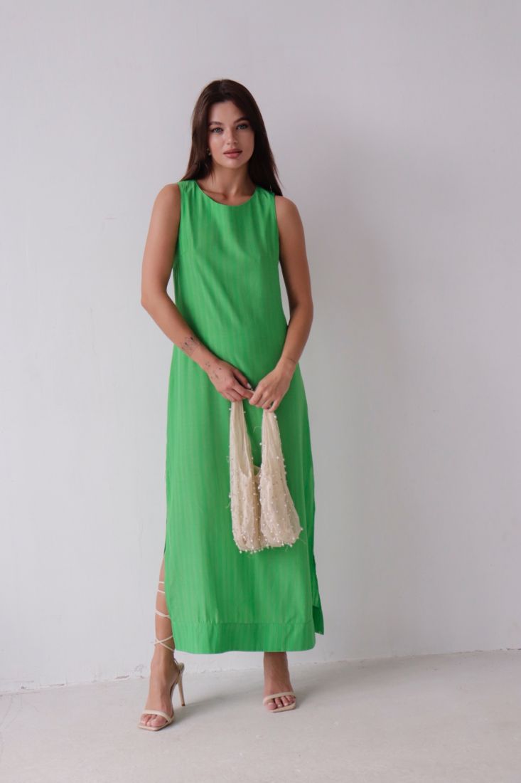 10275 Платье без рукавов с разрезами зелёное (остаток: 42)