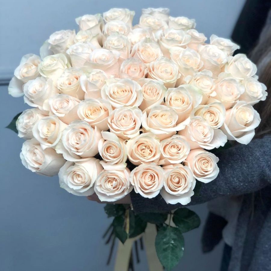 Белые розы от 11 шт (60-70 см)