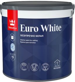 Краска для Потолков Tikkurila Euro White 9л Глубокоматовая / Тиккурила Евро Уайт