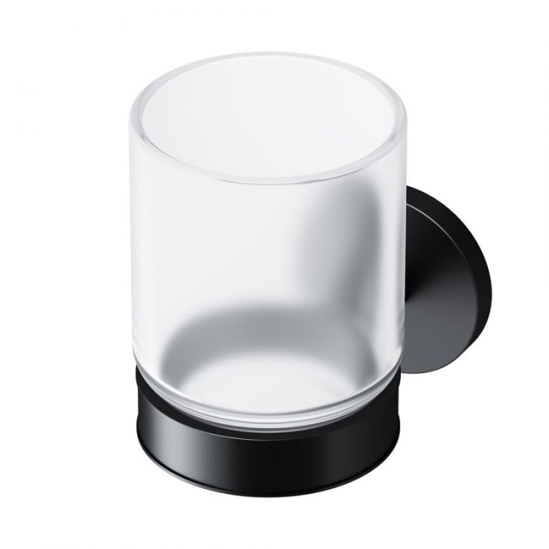 Стеклянный стакан с настенным держателем черный, AM.PM X-Joy A85A34322
