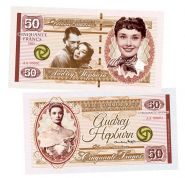 50 франков — Одри Хепберн. Римские каникулы. Франция. (Audrey Hepburn, France). Памятная банкнота. UNC Msh Oz ЯМ