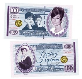 100 франков — Одри Хепберн. Как украсть миллион. Франция. (Audrey Hepburn, France). Памятная банкнота. UNC Msh Oz
