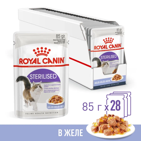 Влажный корм для стерилизованных кошек Royal Canin Sterilised кусочки в желе 28 шт. х 85 г