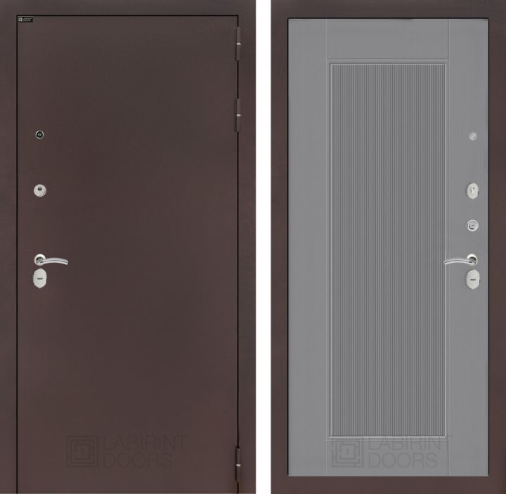 Дверь Входная Лабиринт CLASSIC антик медный 30 Серый софт рельеф металлическая