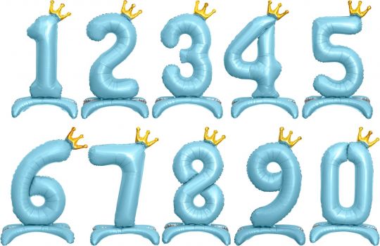 Цифра Голубая с короной на ножках 60 см с воздухом