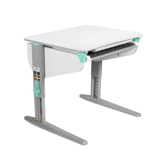 ДСУТ44-1 Растущий стол с лотком одноместный (ЛДСП белый, опора серый)