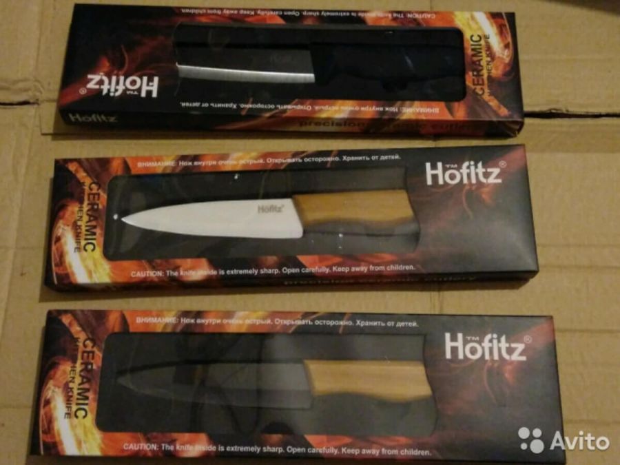 057 Ножи кухонные, керамические, с деревянными ручками - 27 см., широкий "TM Hofitz"