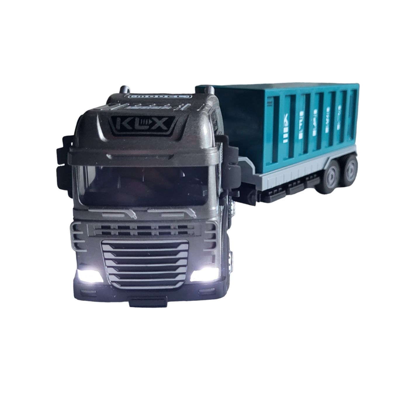 Машинка тягач контейнеровоз метал со светом и звуками инерция 30 см. 1:24  (KLX800-217)