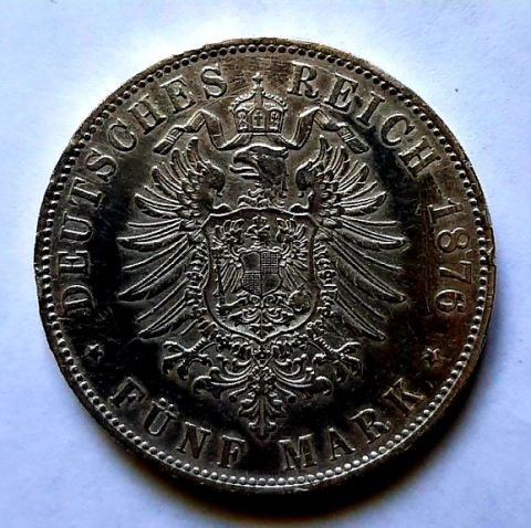 5 марок 1876 Бавария Германия AUNC- XF