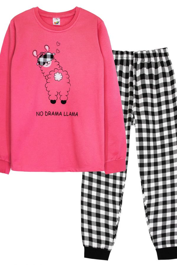 Пижама для девочки 91229 [розовый/черная клетка]