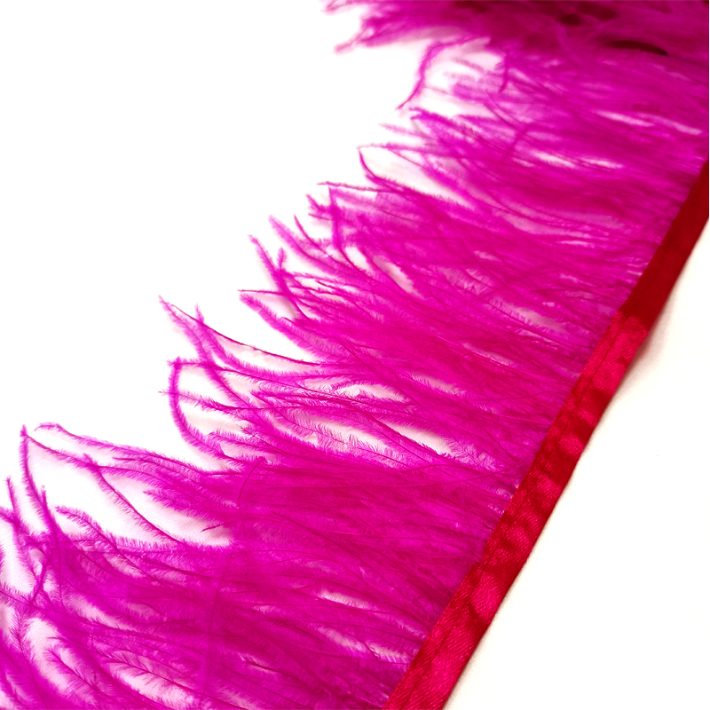 Перья страуса, перья яркие на ленте, шириной 12-17 см, PSL078-15, цвет ярко-розовый, фуксия, нарезаем от 0,5 м