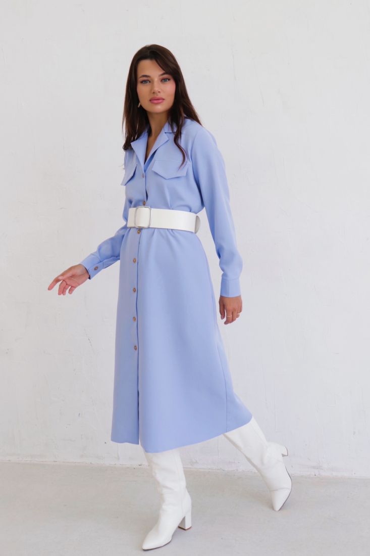 10535 Платье-рубашка с английским воротником голубое