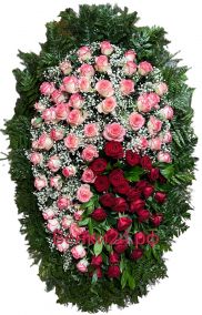 Фото Венок на похороны из живых цветов #47 розы, папоротник, гипсофила, натуральная хвоя