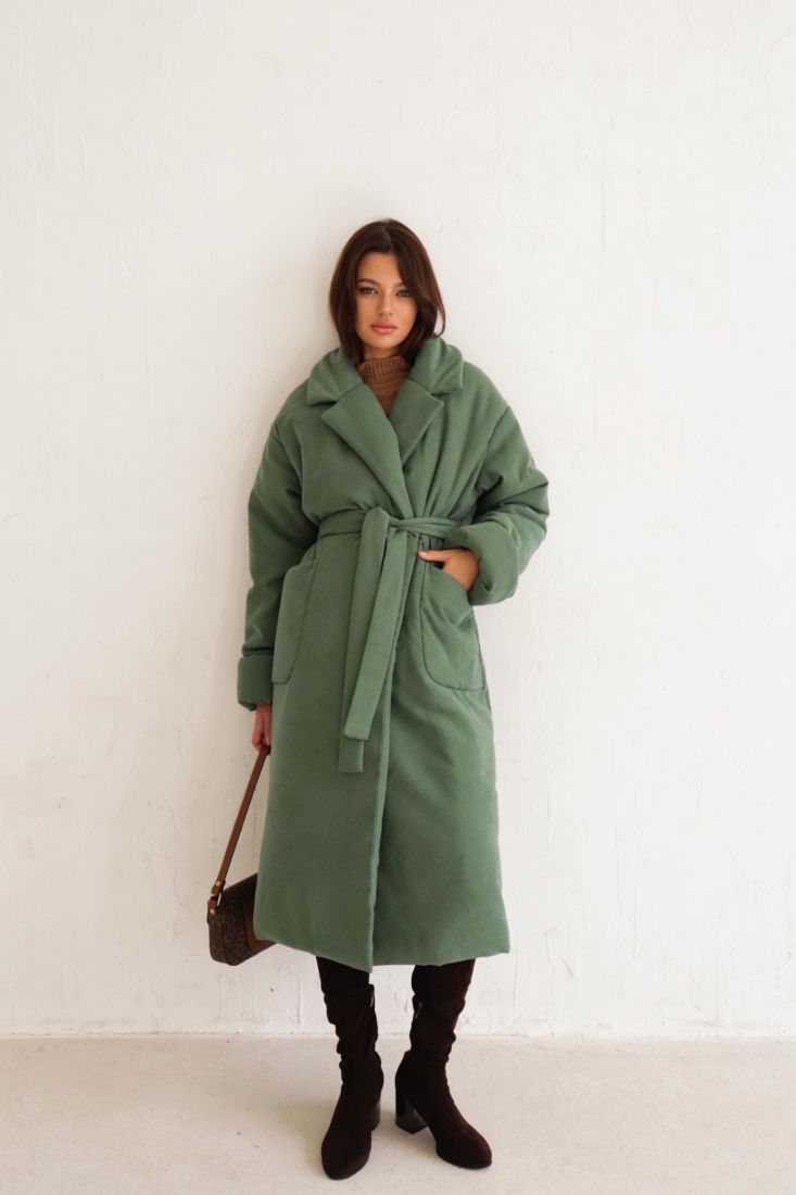 8020 Пальто-одеяло Premium Аlpolux в приглушённо-зелёном (остаток: 42-44)