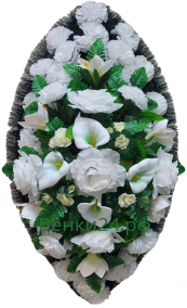 Фото Ритуальный венок из искусственных цветов - Классика #37 белый: Роза, гвоздика, калла.