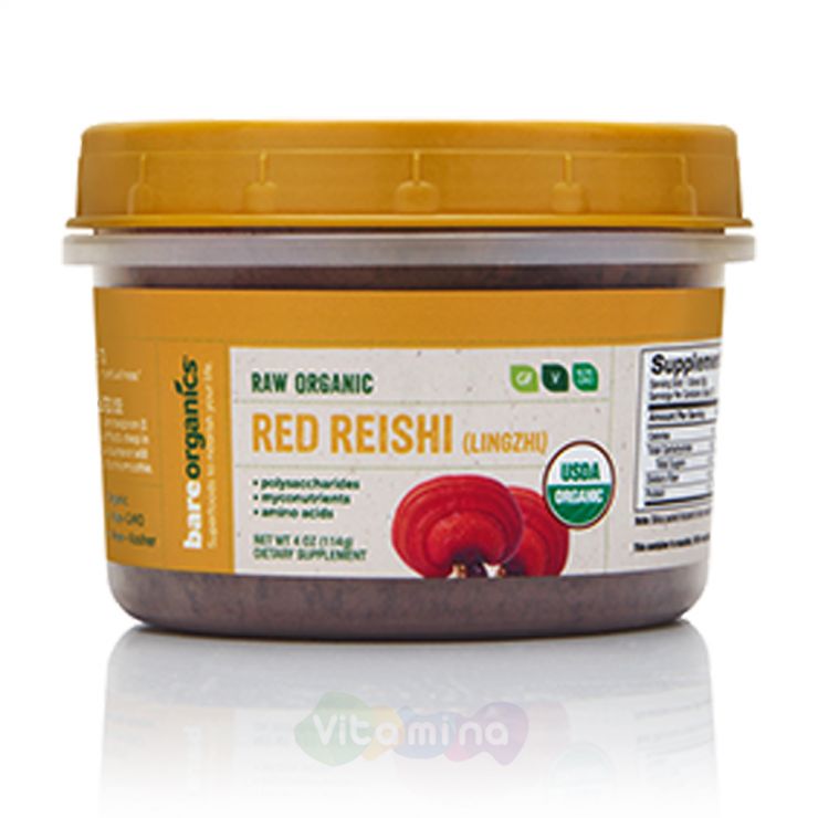 BareOrganics Порошок гриба Рейши Red Reishi (Lingzhi) Mushroon Powder (Raw - Organic), 114г