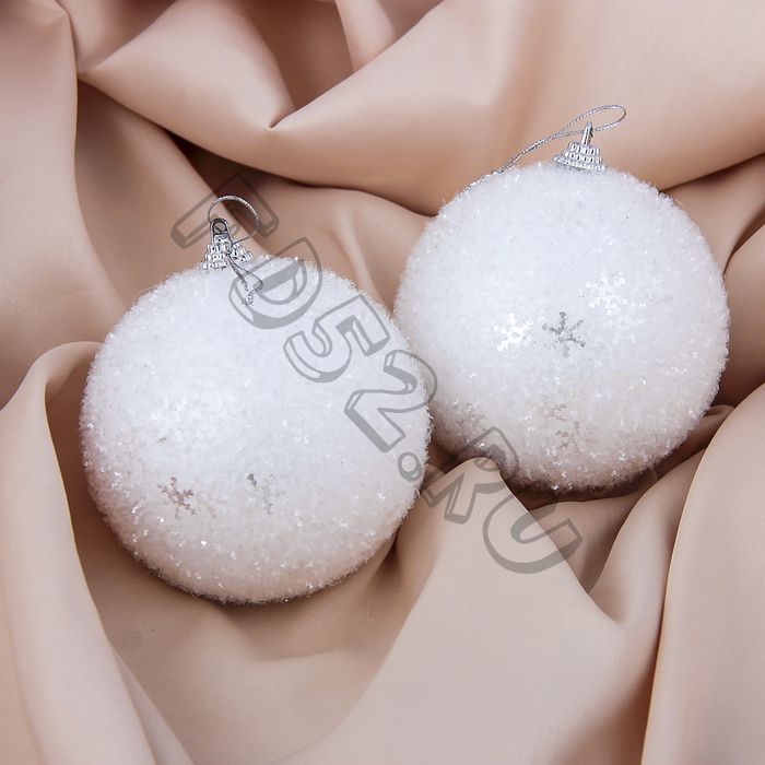 Набор шаров пластик d-9 см, 2 шт "Снежный блеск" белый