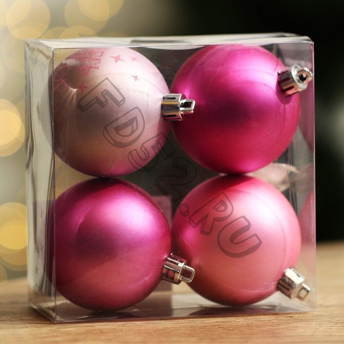Набор ёлочных шаров "Верь в чудеса!", d-6, пластик, 4 шт, нежно розовый и ярко-розовый
