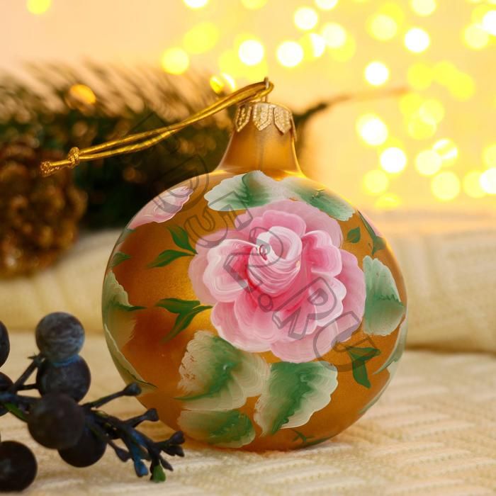 Ёлочный шар d-8 см "Розовые розы" ручная роспись