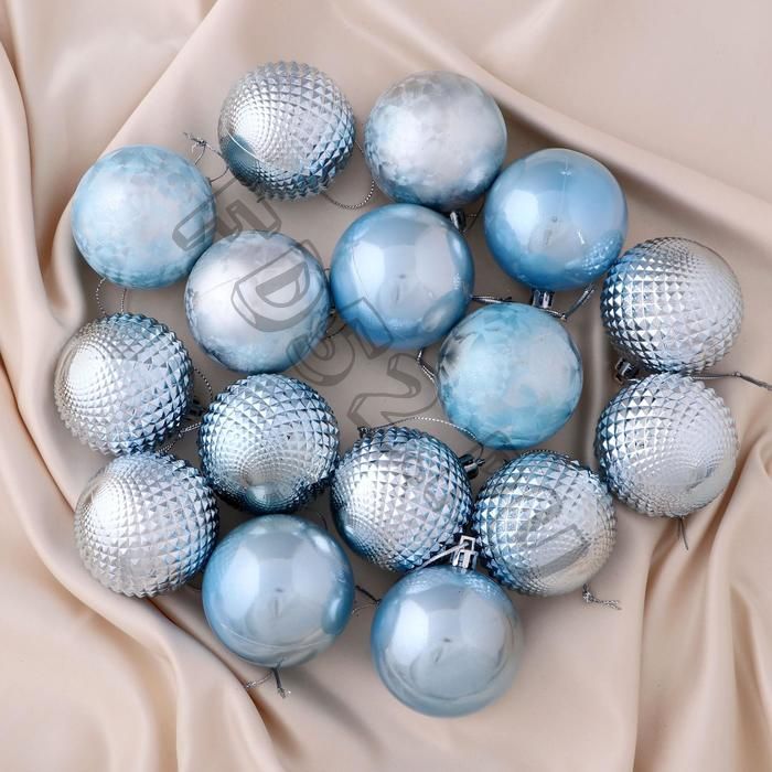 Набор шаров пластик d-6 см, 16 шт "Туманные грани" голубой