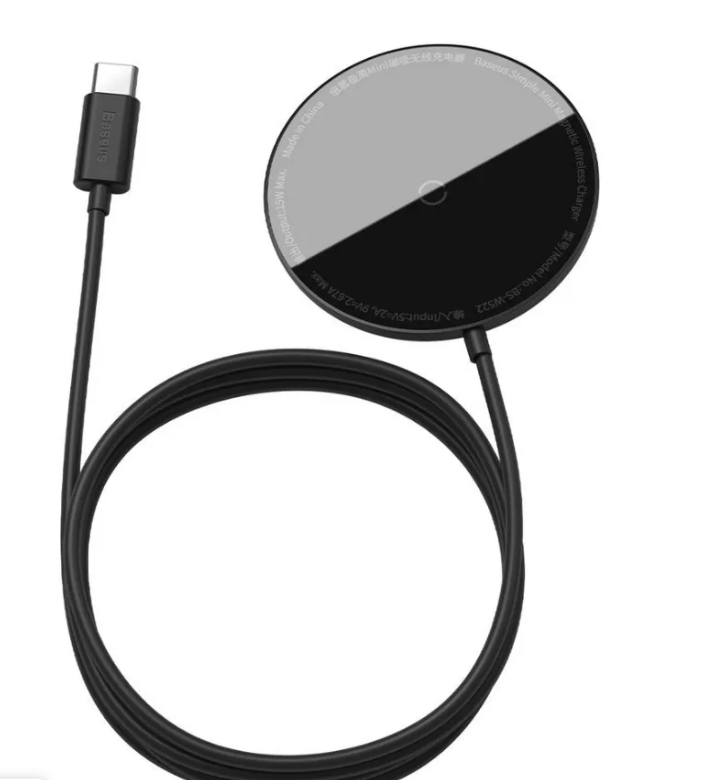 Беспроводное зарядное устройство Baseus Simple Mini Magnetic Wireless Charger (suit for IP12 with Type-C cable 1.5m) Black (WXJK-F01)