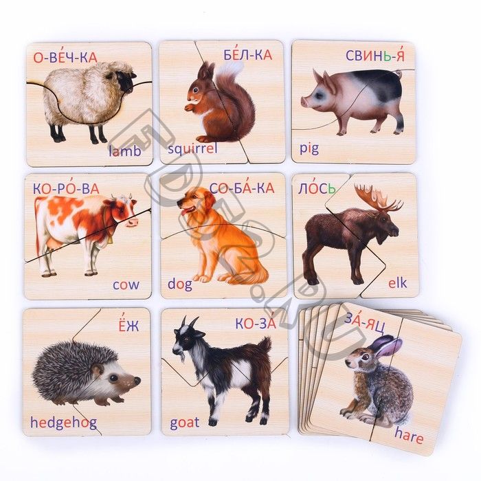 Картинки-половинки «Животные», 15 карточек