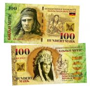 100 марок ГДР (DDR, Deutsche mark) — Гойко Митич (Gojko Mitic). Памятная банкнота. UNC Oz Msh