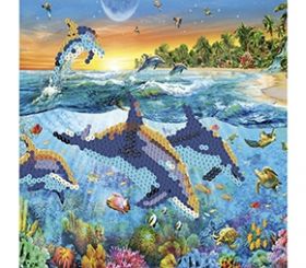 Картина из пайеток с подрамником "Дельфины в море" 30х30 см (арт. SP30004)