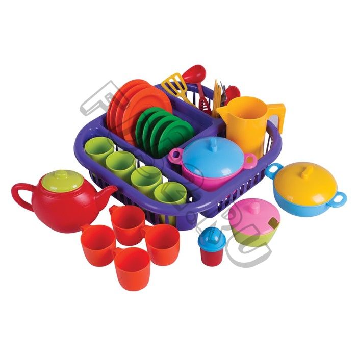 Набор посуды в корзине, 42 предмета, цвет фиолетовый
