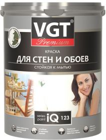 Краска для Стен и Обоев VGT Premium IQ 123 9л (14кг) Стойкая к Мытью / ВГТ Премиум