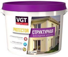 Краска Фасадная Структурная VGT Protector 7кг Зерно 0.5-1мм для Внутренних и Наружных Работ / ВГТ Протектор