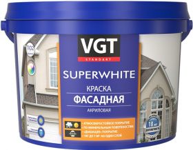 Краска Фасадная VGT ВД-АК-1180 3кг SuperWhite Супербелая, Акриловая
