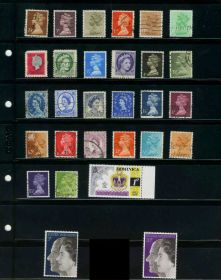 Лист с марками Елизаветы 2, королевы Великобритании. 29шт разных марок Англии, Канады, Доминика 1950-199х годы. Oz