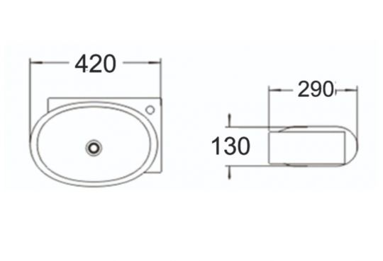 Керамическая накладная или подвесная раковина SantiLine SL-2022L 42 х 29 правая схема 2