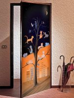 Виниловая наклейка на дверь - Полуночная котовасия