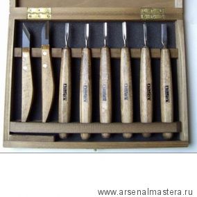 Набор из 6 стамесок для миниатюр и 2 ножей Narex PROFI в деревянной коробке 869010